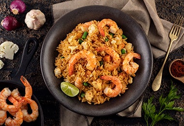 Arroz con langostinos, receta con mariscos 