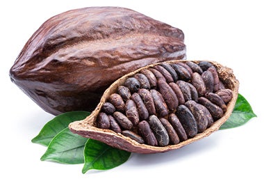 Cacao partido a la mitad con todas sus semillas para el Día Internacional del Cacao
