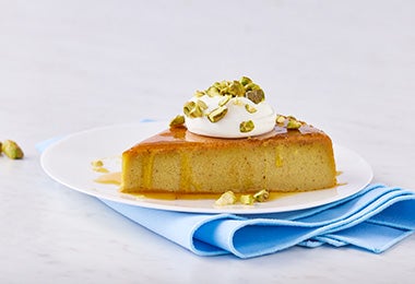 Flan de pistacho postre con proteína  