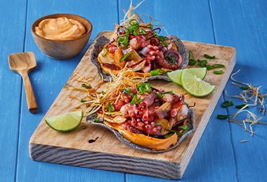 Tacos de pulpo, receta con mariscos 