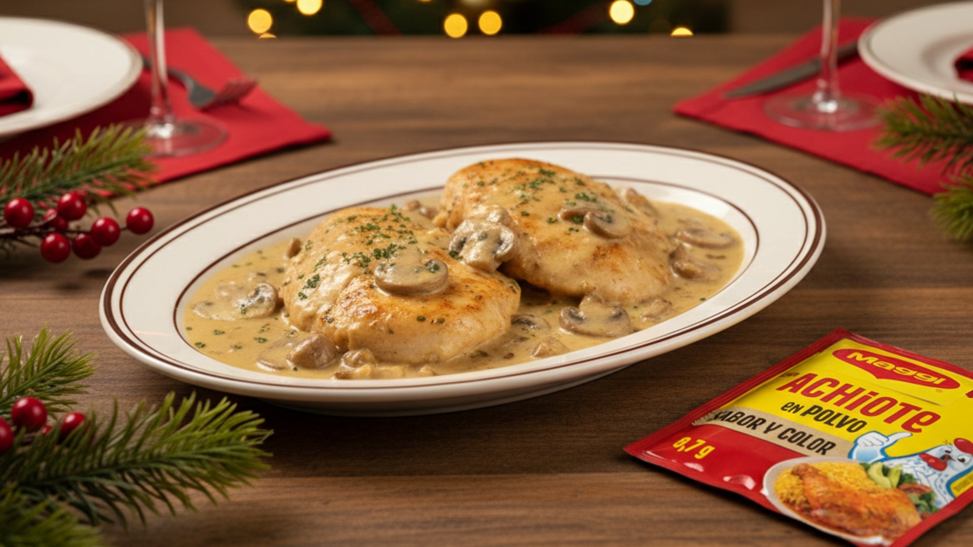 Pollo navideño con champiñones Pollo navideño con champiñones