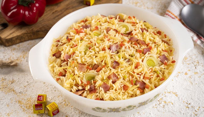 Arroz con fideo y tocino