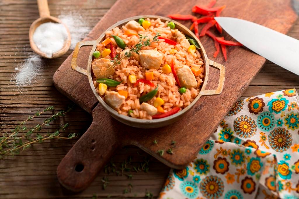 Arroz rápido de pollo y verduras