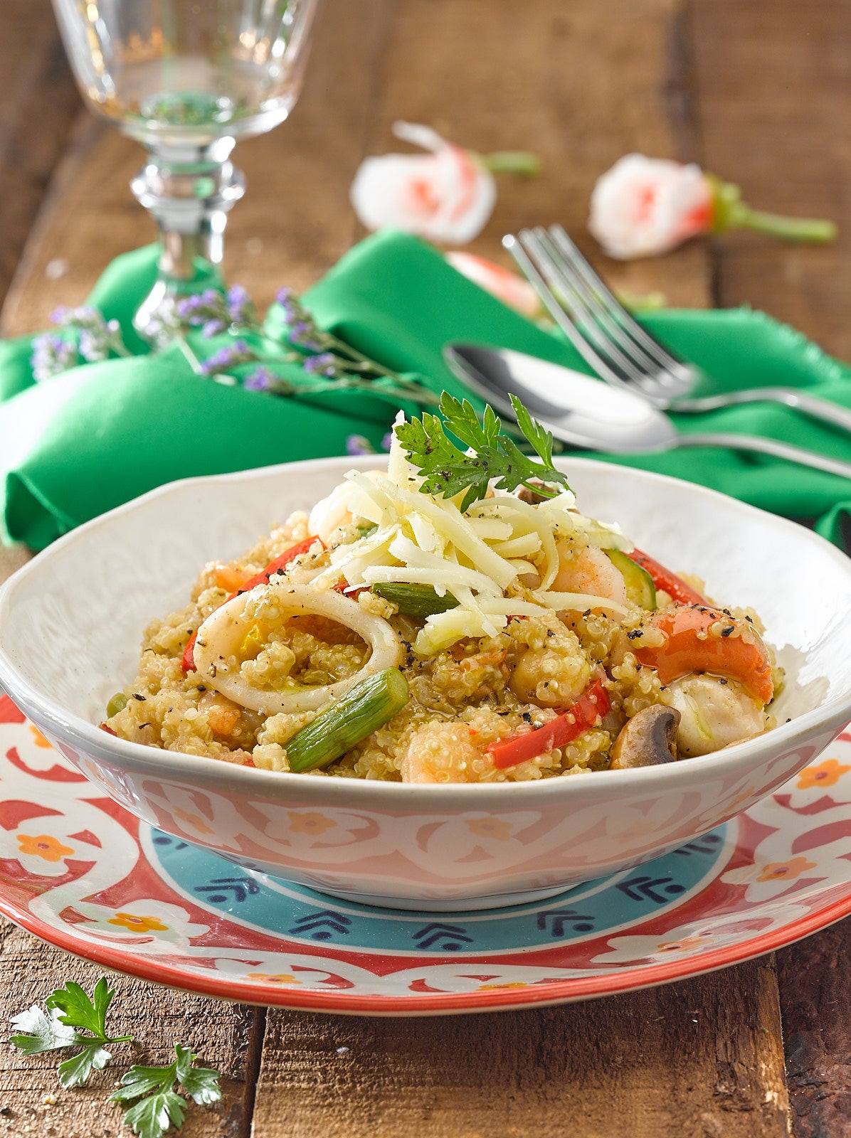 Guiso Cremoso de Quinoa con Verduras y Mariscos