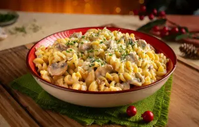 Fideo navideño con champiñones Fideo navideño con champiñones