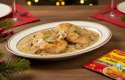 Pollo navideño con champiñones