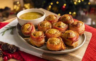 Albondigas de pollo con piña y tocino