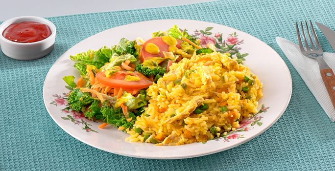 Arroz Cremoso con Pollo y Ensalada