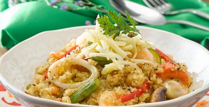 Guiso Cremoso de Quinoa con Verduras y Mariscos