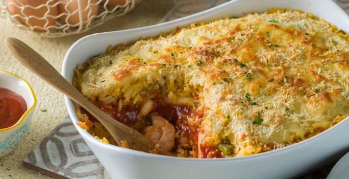 Torta de arroz con mariscos