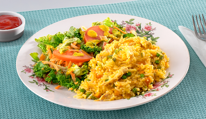 Arroz Cremoso con Pollo y Ensalada