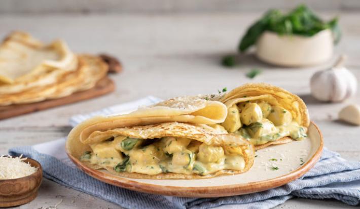 Crepes con Pollo y Espinaca