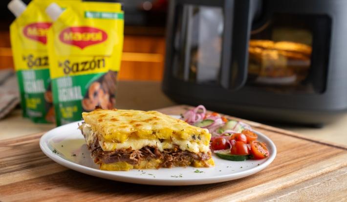 Lasaña de maduro con carne